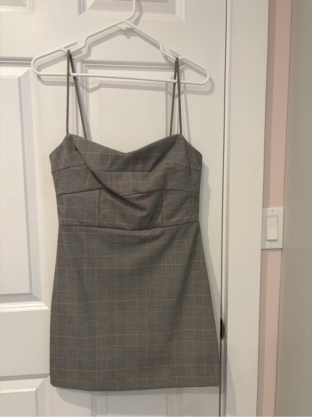 Mango Gray Plaid Spaghetti Strap Mini Dress